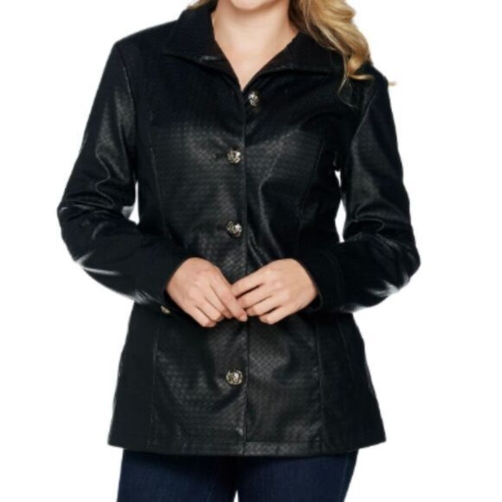 Dennis by Dennis Brasso Black Faux Leather Women's Jacketā Large Diamond